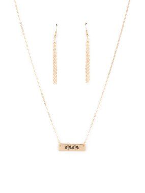 Paparazzi "Mama" Gold Necklace and Earrings Set (NS320)